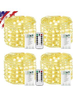 80FT Battery Operated Fairy Lights with Remote - 4 Pack, 240 LED Warm White